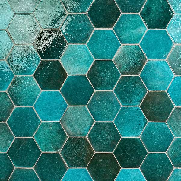 Breeze Tide Turquoise 8" Hexagon Crackled Glossy Terracotta Tile