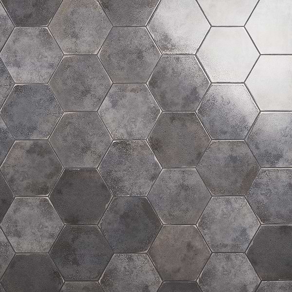 Kalay Antracite Gray 9" Hexagon Polished Porcelain Tile