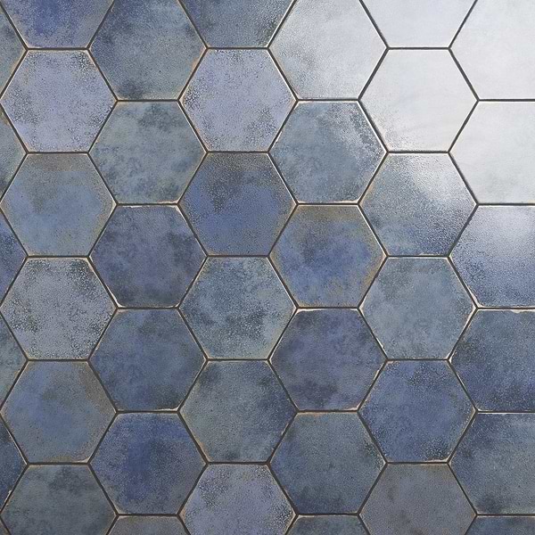 Kalay Blue 9" Hexagon Polished Porcelain Tile