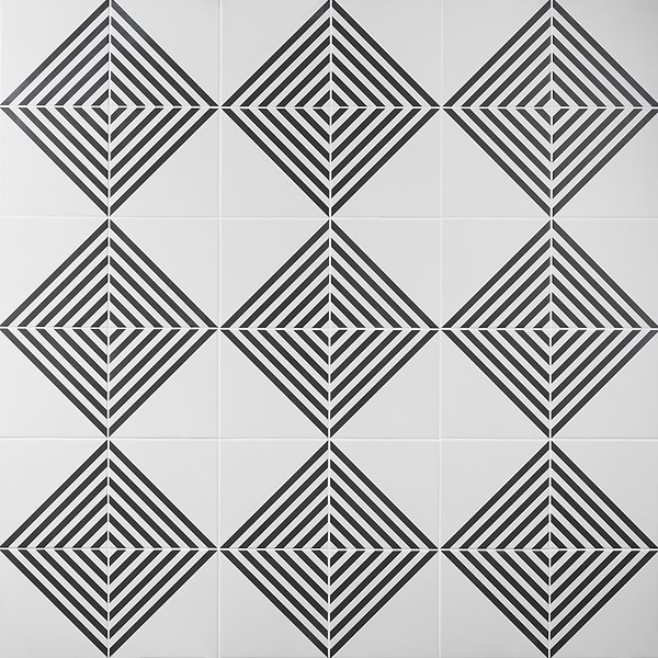 B2W Stripe Positive 8x8 Matte Porcelain Tile