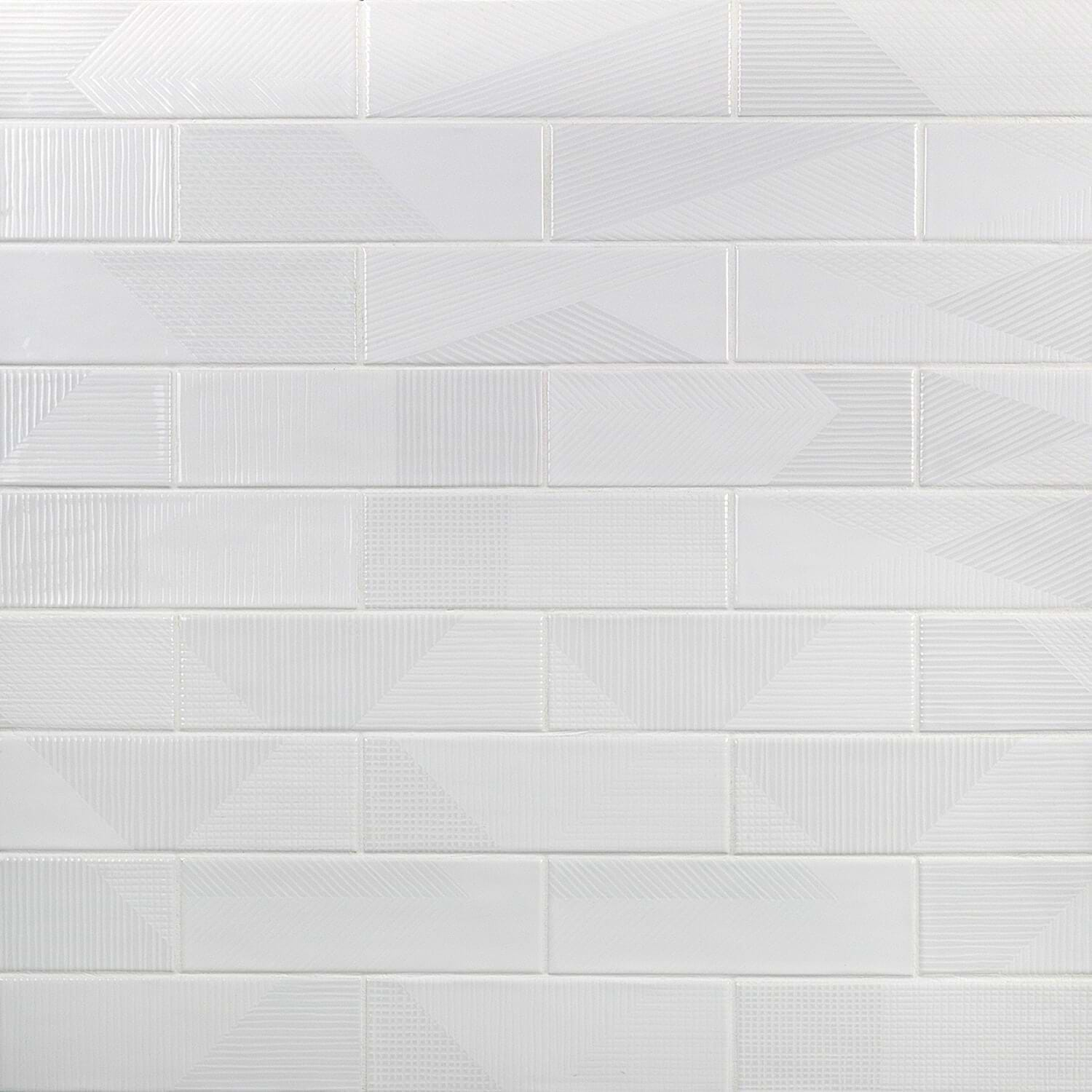 Enigma White 2x8 Polished Textured Ceramic Wall Tile