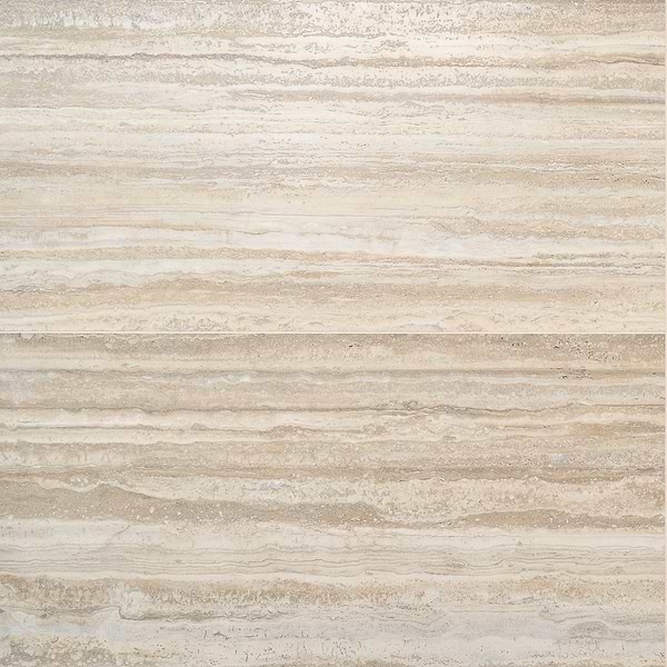 Romani Travertine Hazelnut Beige 3D Textured Veining 24x48 Stone Look Satin Porcelain Tile