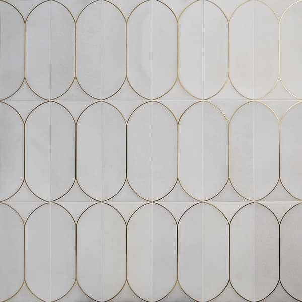 Calypso 3D Carved Bianco White Brass Inlay 8x16 Textured Honed Marble Limestone Tile