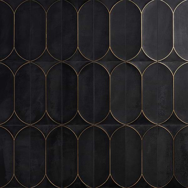 Calypso 3D Carved Nero Black Brass Inlay 8x16 Textured Honed Marble Limestone Tile