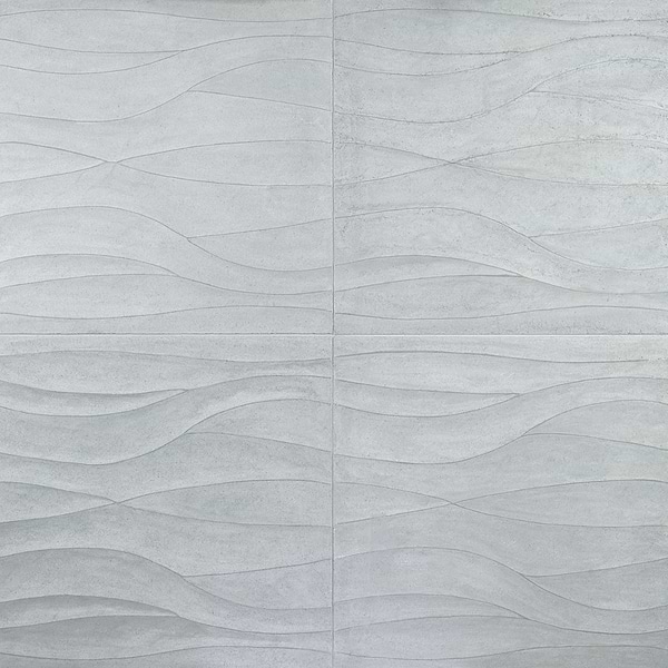 Thalia Blue Gray 18x18 3D Carved Wave Honed Limestone Tile
