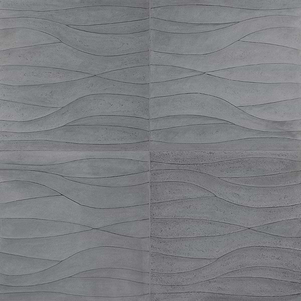 Thalia Charcoal 18x18 3D Carved Wave Honed Limestone Tile