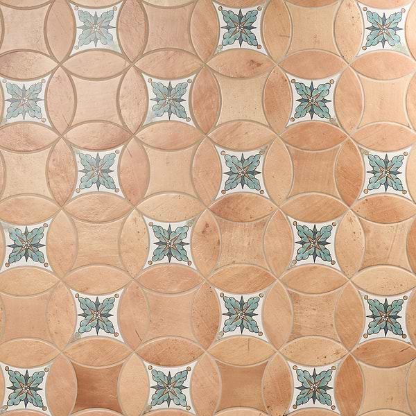 Raval Peach Terracotta 3x8 Petal and 6x6 Kite with Deco Amelia Multicolor Kite Matte Porcelain Tile