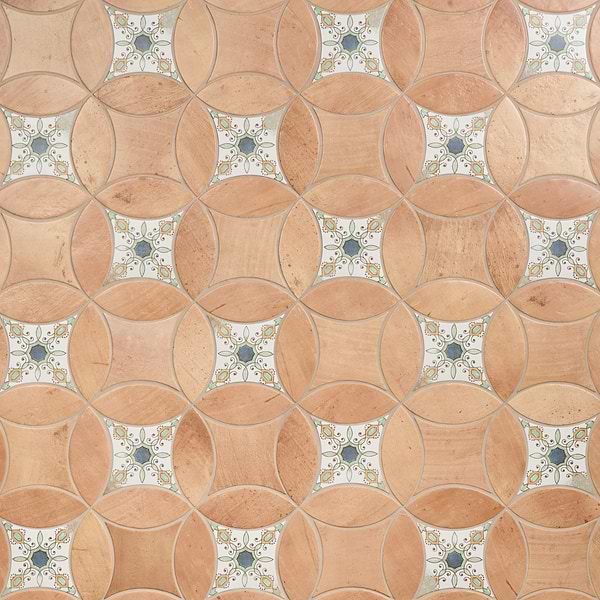 Raval Peach Terracotta 3x8 Petal and 6x6 Kite with Deco Carlota Multicolor Kite Matte Porcelain Tile
