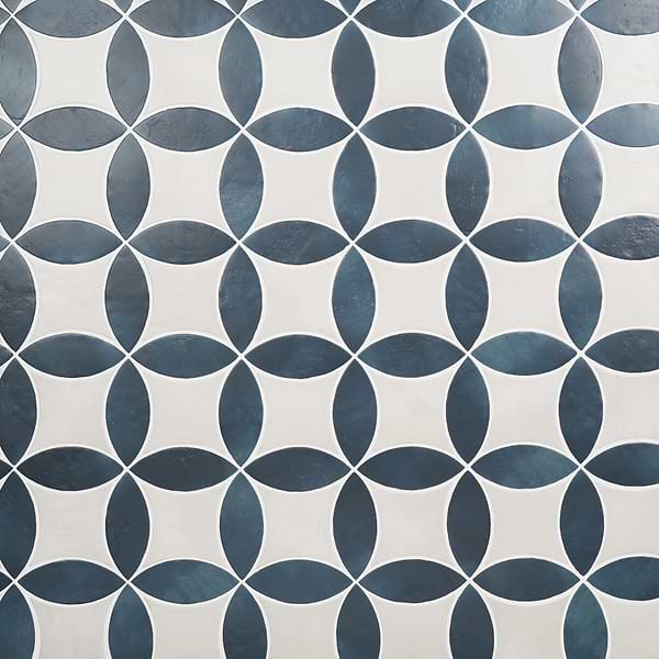 Raval Denim Blue 3x8 Petal and White 6x6 Kite Matte Porcelain Tile