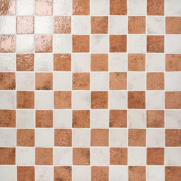 Greta Checkerboard Sunset Terracotta and Seashell White 5x5 Glossy Textured Porcelain Tile