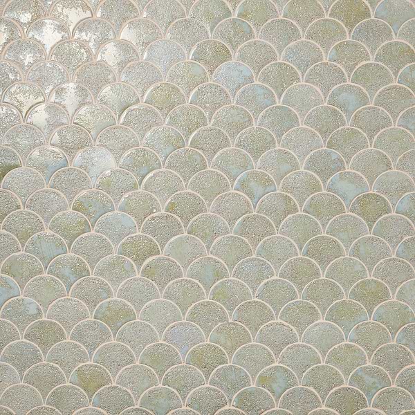 Meri Jade Green 5" Fish Scale Textured Glossy Ceramic Tile