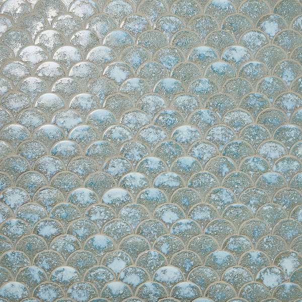 Meri Sapphire Blue 5" Fish Scale Textured Glossy Ceramic Tile