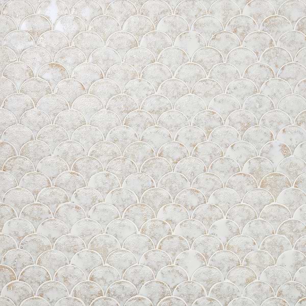 Meri Moonstone White 5" Fish Scale Textured Glossy Ceramic Tile