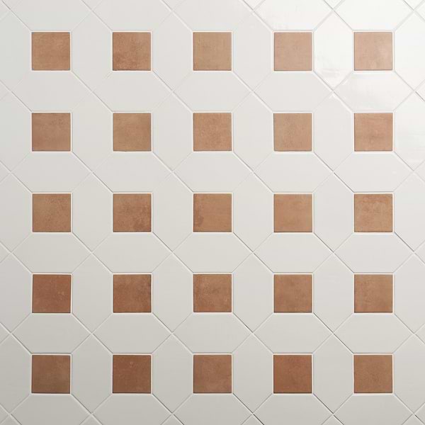 Morocco Blanco White 4x8 Glossy Picket and Terracotta 4x4 Matte Square Porcelain Tile