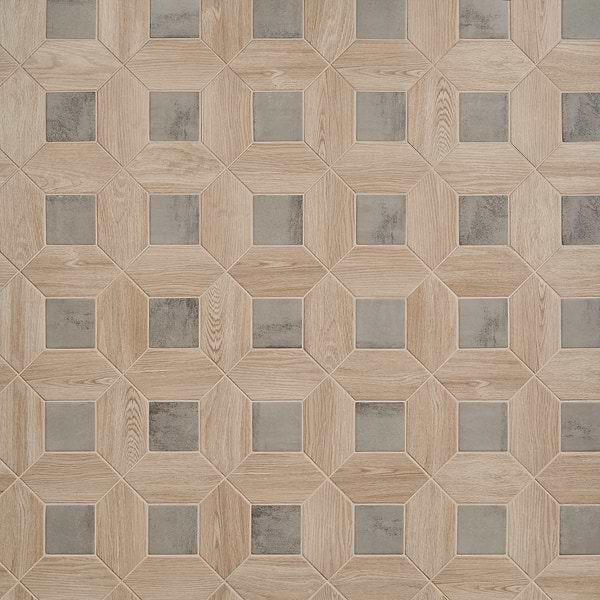 Morocco Oak Beige 4x8 Picket and Dove Gray 4x4 Square Matte Porcelain Tile
