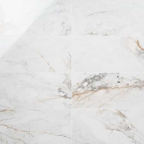 Calacatta Machia White Gold 12x24 Marble Look Polished Porcelain Tile