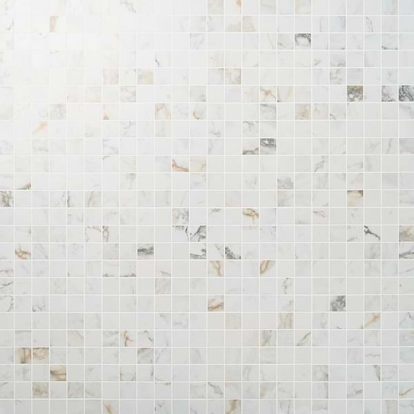 Calacatta Macchia White Gold 2x2 Marble Look Matte Porcelain Mosaic Tile