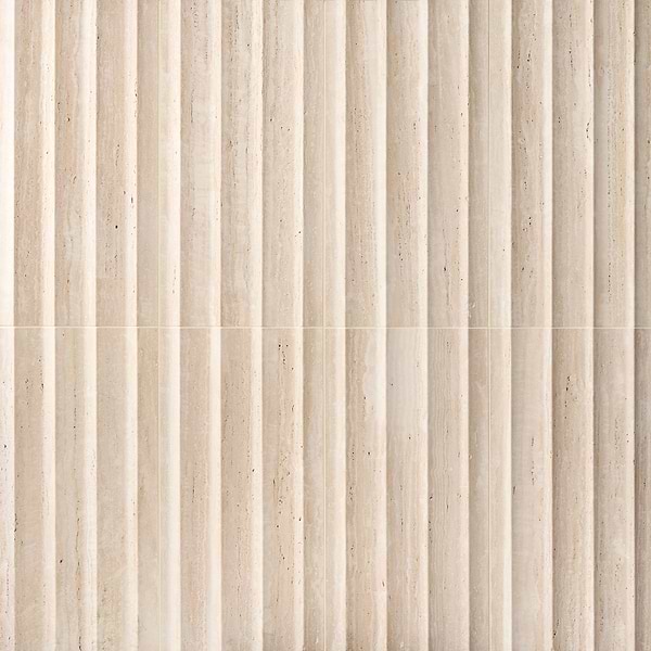 Stonework Fluted Ivory Travertine Premium 12x24 3D Vein Cut Unfilled Honed Tile