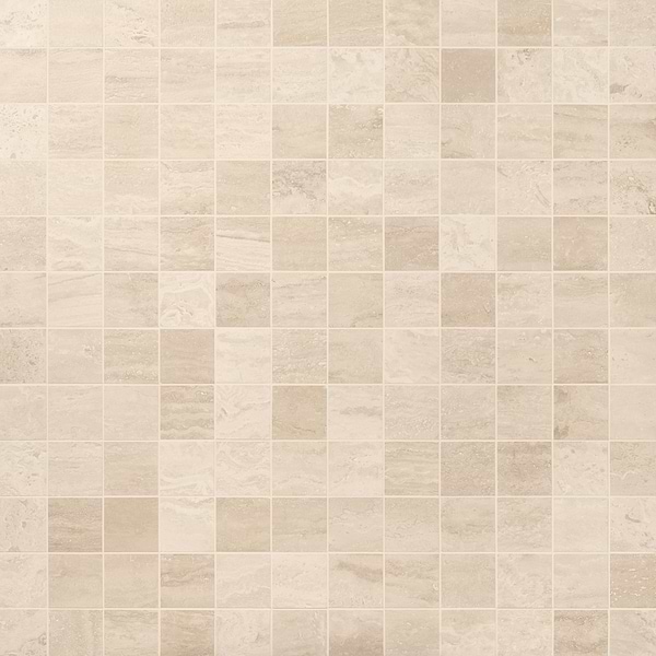 Ivory Travertine Premium 4x4 Filled Brushed Vein Cut Tile