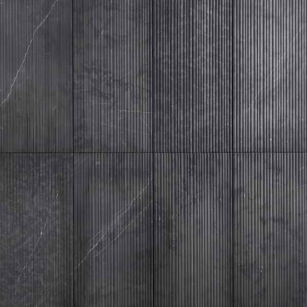 Waves Nero Marquina Black 12x24 Fluted 3D Honed Marble Tile