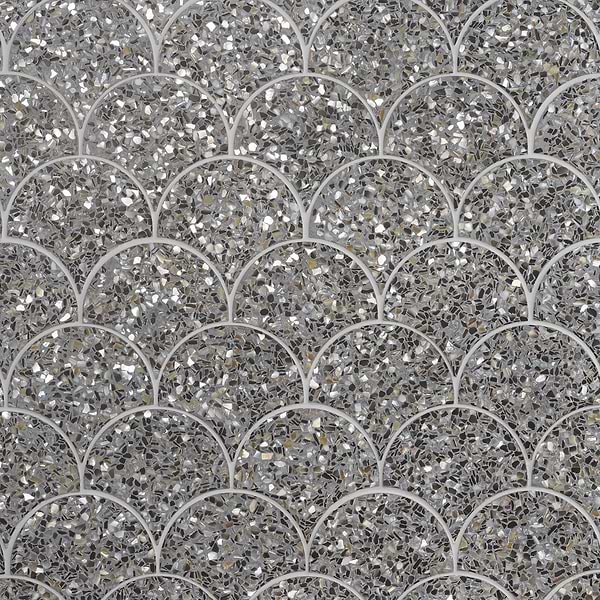 Reef Gray 5" Fishscale Polished Pearl Terrazzo Mosaic Tile