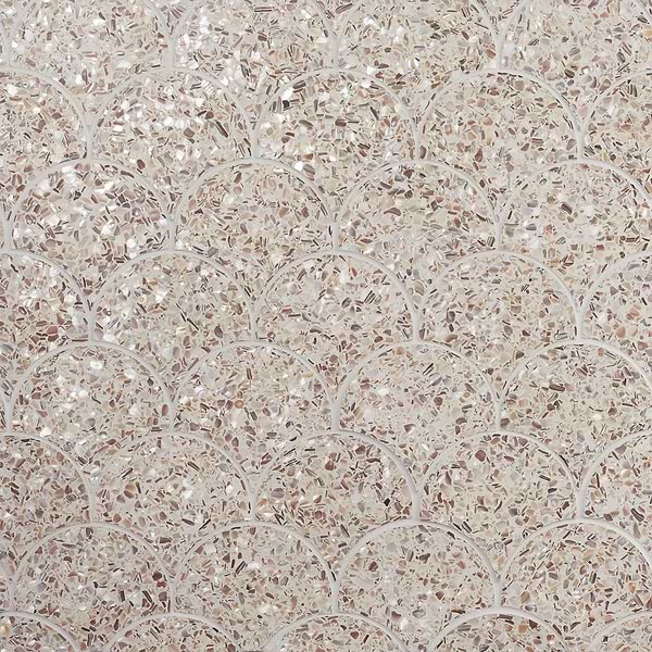 Reef Cream 5" Fish Scale Polished Pearl Terrazzo Mosaic Tile