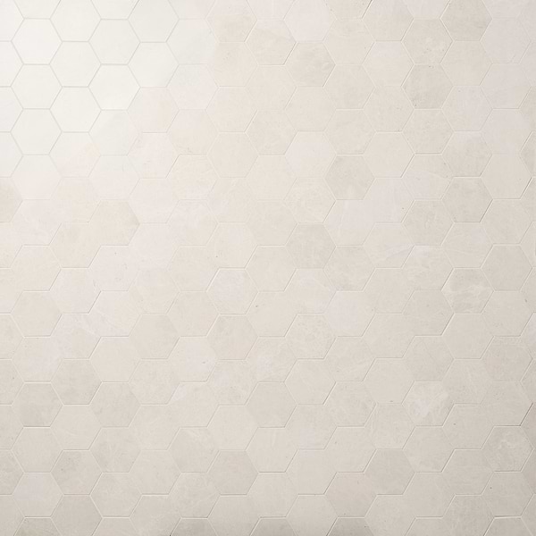 Vanilla Warm White 4” Hexagon Polished Marble Mosaic Tile