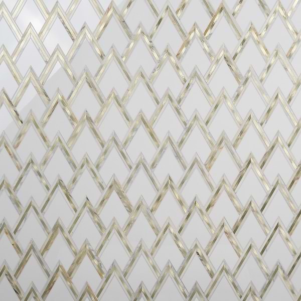 VZAG White and Gold 6" Polished Marble & Brass Mosaic Tile by Vanessa Deleon