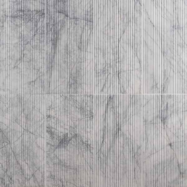 Waves White Lion 12x24 Fluted 3D Honed Marble Tile