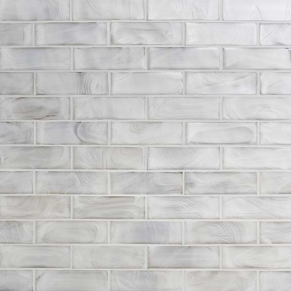 Magico Iridescent Pearl White 2x6 Polished Glass Mosaic Tile