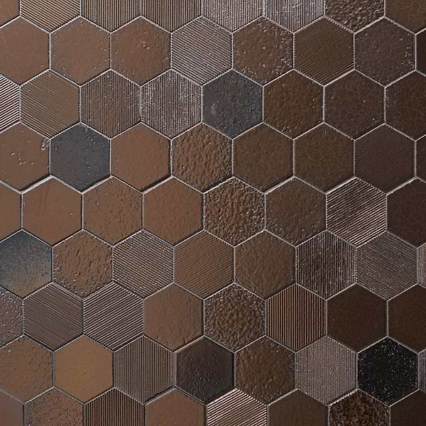 Magma Hexagon Mixed Bronze 3" Polished Lava Stone Mosaic Tile