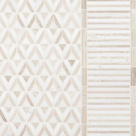 Monroe Border Asian Statuary and Wooden Beige 7.87x8.30 Polished Marble Mosaic Tile