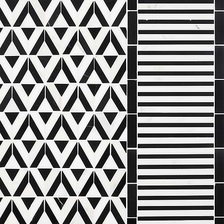 Monroe Border Calacatta and Black Jade 7.87x8.30 Marble Mosaic Tile