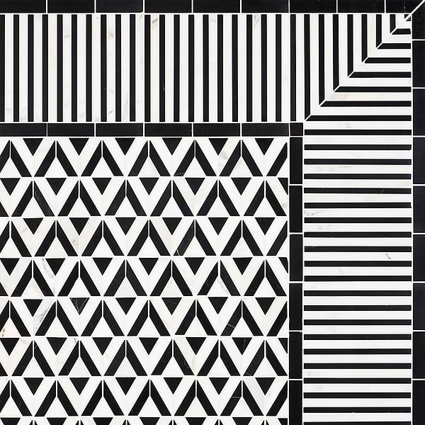 Monroe Border Calacatta and Black Jade 7.87x8.30 Marble Mosaic Tile