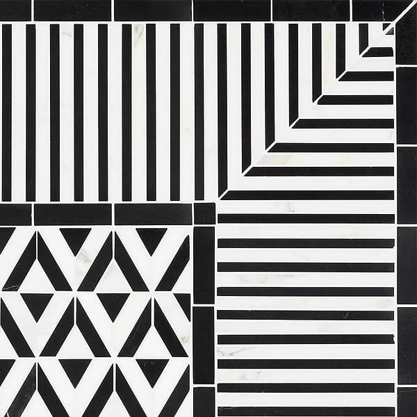 Monroe Corner Calacatta and Black Jade 8x8 Marble Mosaic Tile- Polished