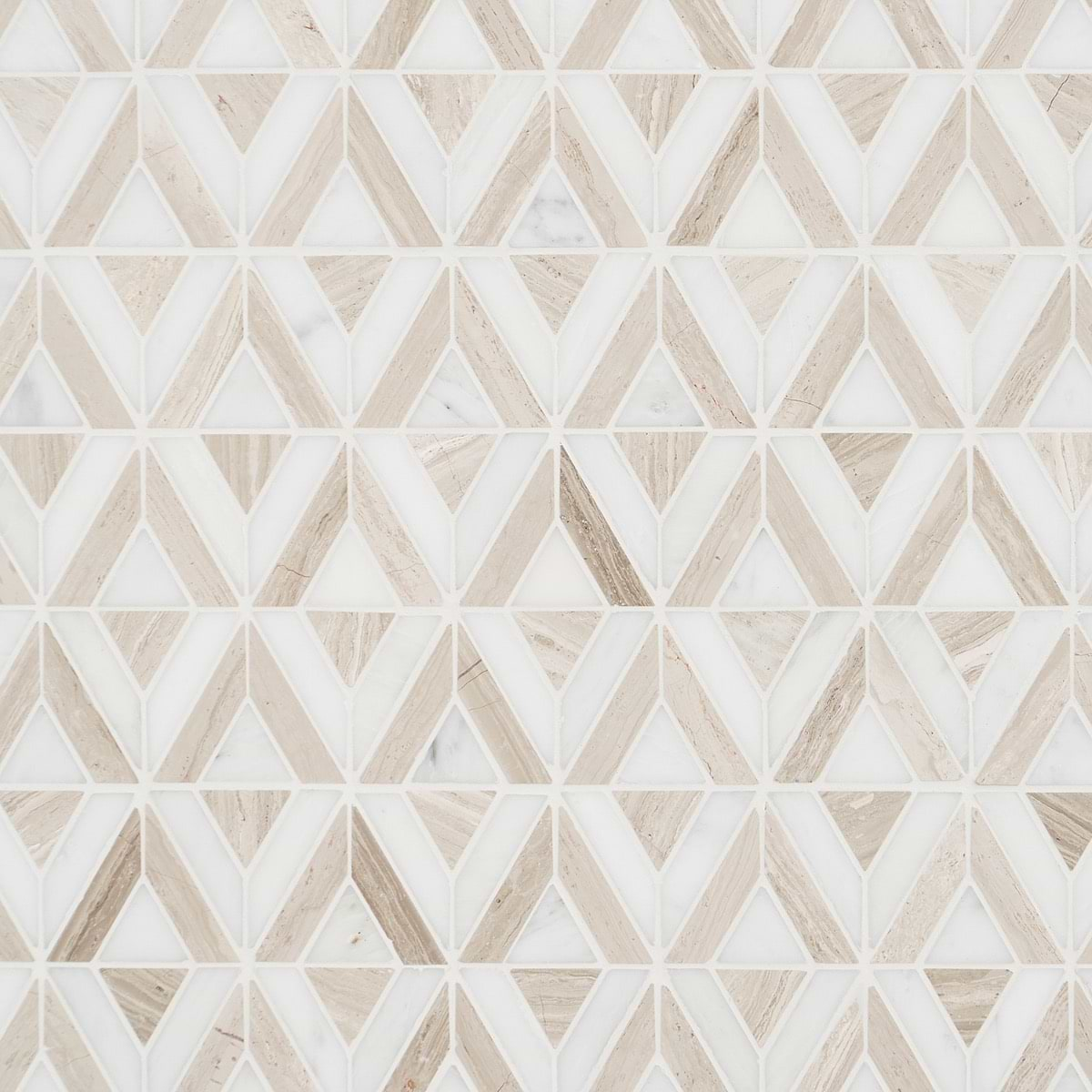 Monroe Triangle Asian Statuary and Wooden Beige Marble Mosaic Tile