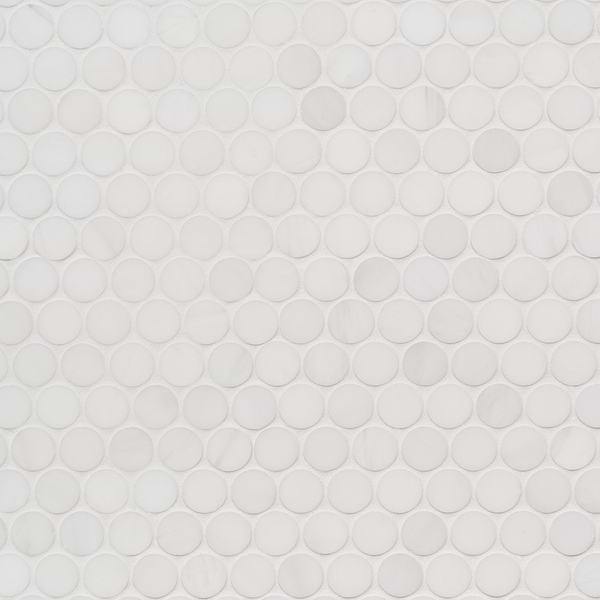 Bianco Dolomite White 1" Penny Round Premium Polished Marble Mosaic Tile