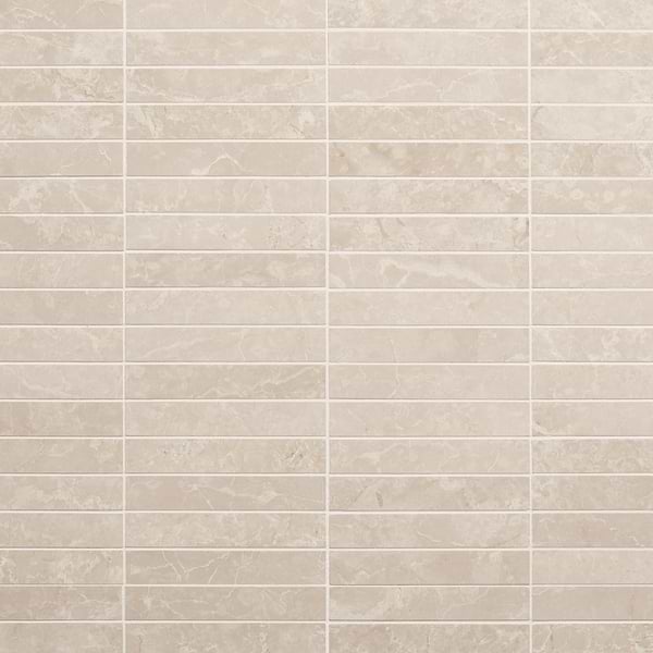 Botticino Extra Light Beige 1x6 Stacked Polished Marble Mosaic Tile