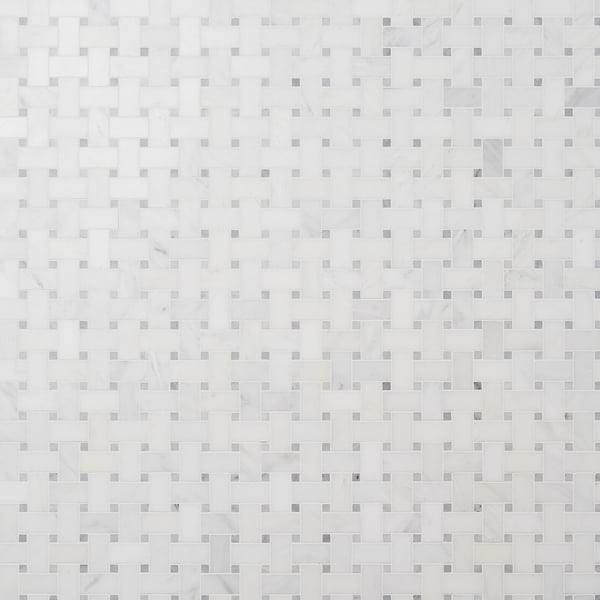 Trenza Basket Weave Asian Statuary & Silver Dot 1x2 Marble Tile