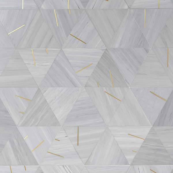 Ravi Gray Polished Marble and Brass Mosaic Tile