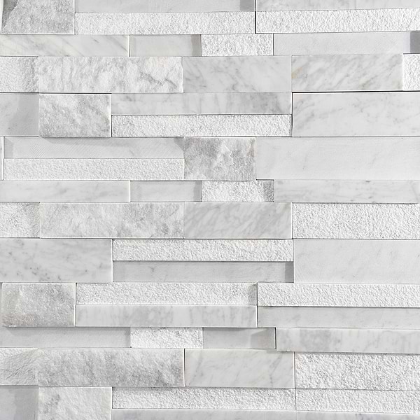 StackStone 3D Snow White Marble Ledger Panel Mosaic Wall Tile