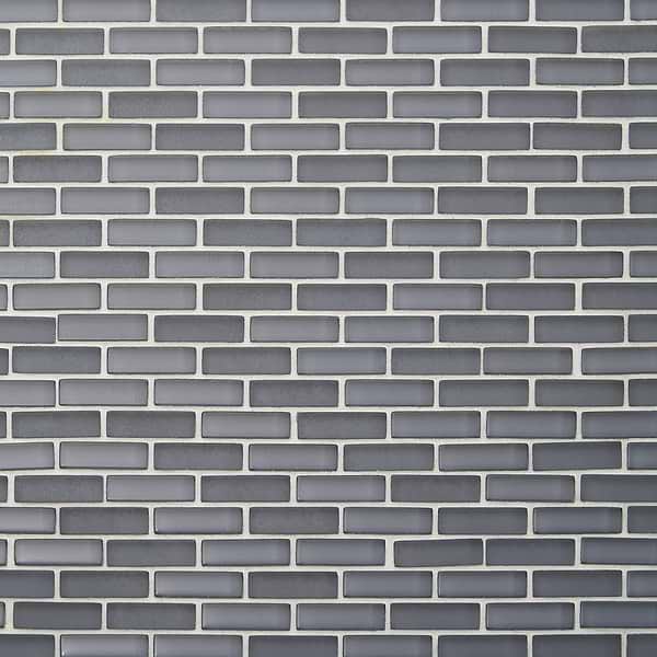 Disco-Loft Ash Gray 1/2x2 Brick Pattern Glass Polished Mosaic Tile