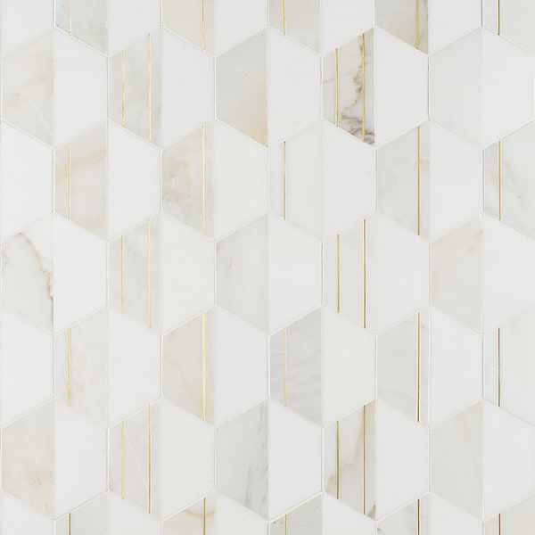 Fuse Bianco 6" Polished Marble and Brass Inlay Mosaic