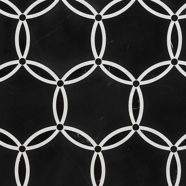 Celine Nero Polished Black Marble and Pearl Mosaic Tile