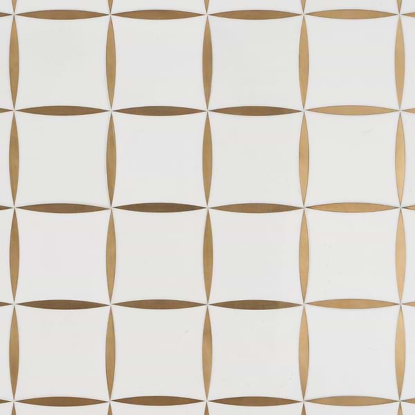 Lily Golden Polished Marble and Brass Mosaic Tile