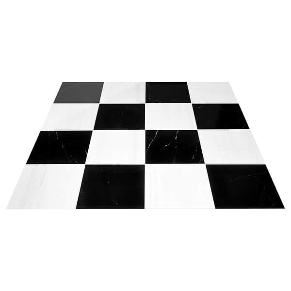 Alterno Black Silk and Glacier White Select 12x12 Polished Marble Checkerboard Tile