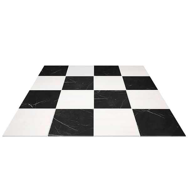 Alterno Black Silk and Glacier White Select 18x18 Honed Marble Checkerboard Tile