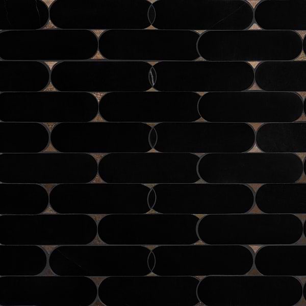 Norway Black Jade 2x6 Polished Marble and Lavastone Waterjet Mosaic Tile