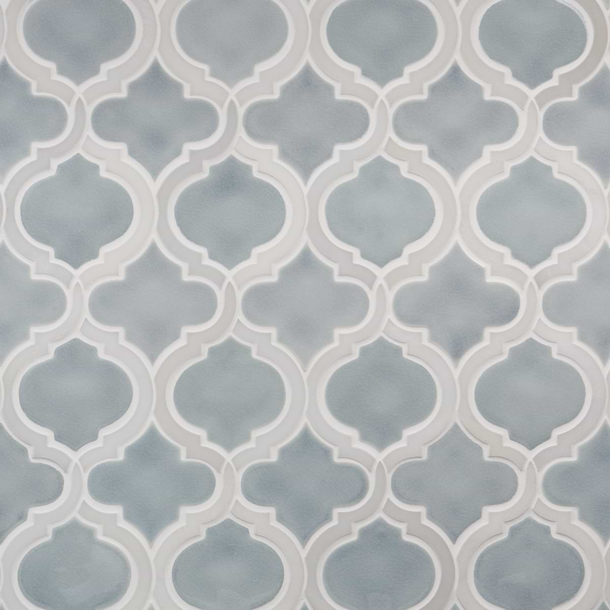 Nabi Arabesque Arctic Blue 4" Crackled Mixed Finish Glass & Marble Mosaic Tile