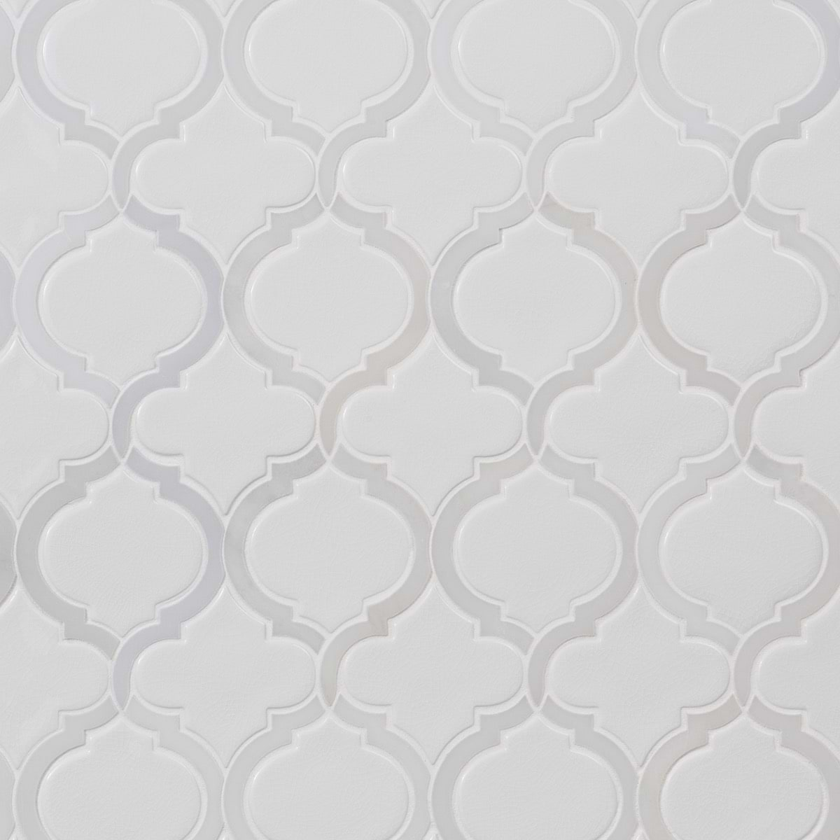 Nabi Arabesque Glacier White 4" Crackled Mixed Finish Glass & Marble Mosaic Tile